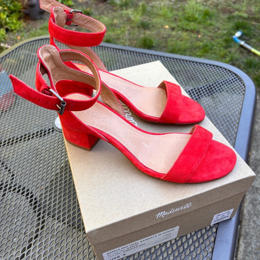 Madewell The Claudia Sandal Women SIBERIAN RED SUEDE, Sz 6, Excellent Condition